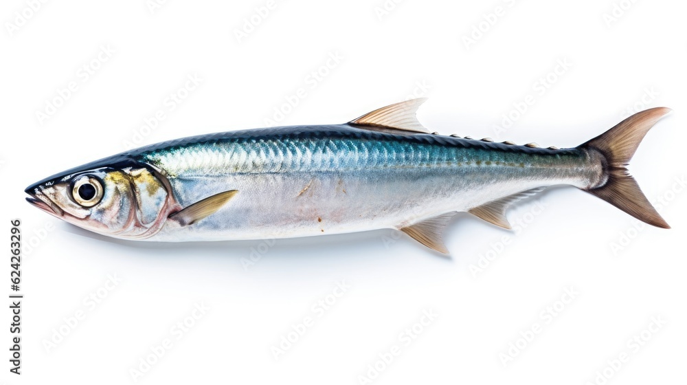 A fresh mackerel fish isolated on white background. Atlantic mackerel fish. Generative Ai A fresh mackerel fish isolated on white background. Atlantic mackerel fish. Generative Ai