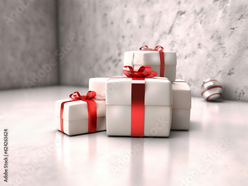 box isolated red present christmas white gift package ribbon surprise. Generative AI.