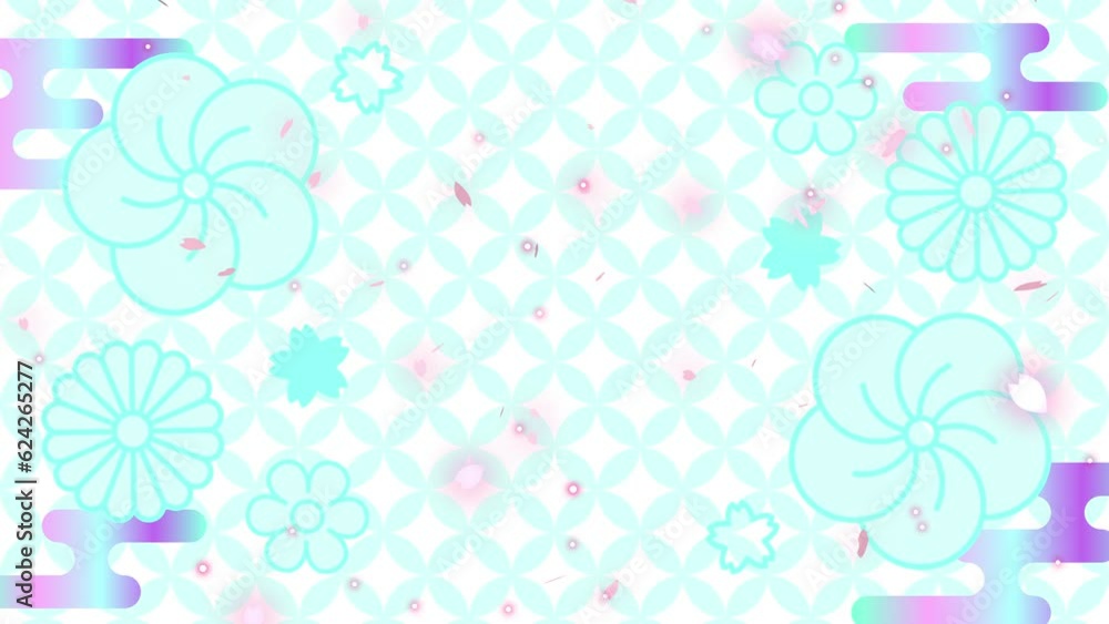 和風な花の七宝背景 桜の花びらが舞うアニメーション(水色) 和風な花の七宝背景 桜の花びらが舞うアニメーション(水色)