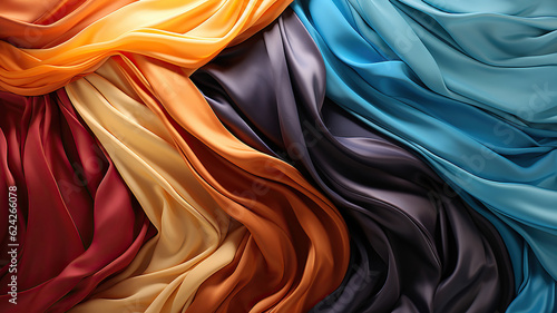 A Captivating Display of Silk Fabric Unveiling a Spectrum of Vibrant Hues