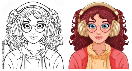 Woman portrait wearing headset listening to music