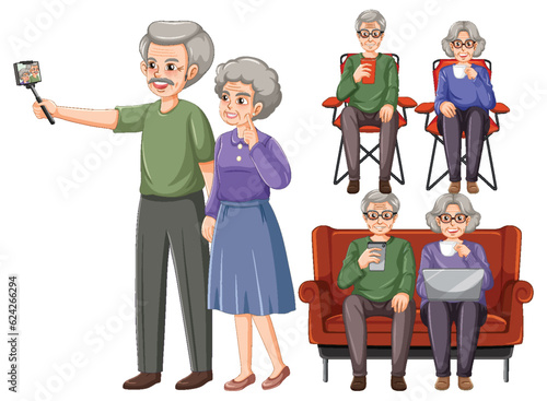 Set of grandparent cartoon character