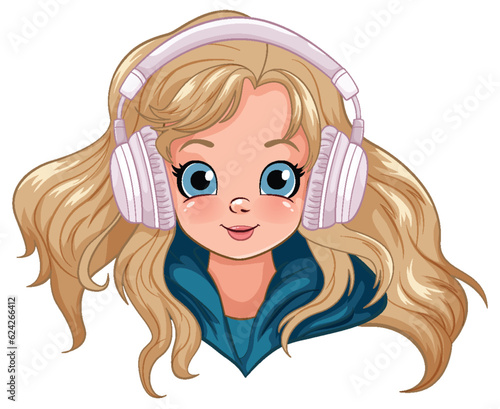 Female youth wearing headset listening to music head