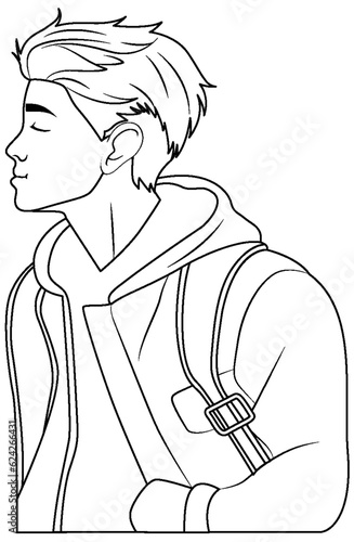 Side of man closing eyes kissing doodle
