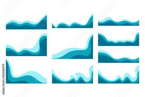 Waves frame vector set. Corner frame water design elements isolate.