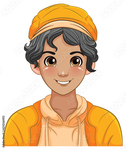 Male teen cartoon wearing hat