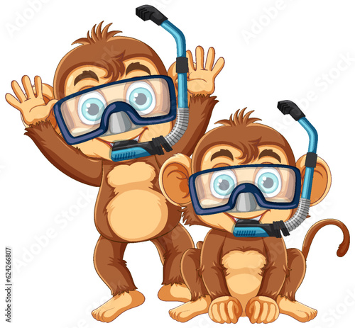Monkey wearing snorkeling cartoon