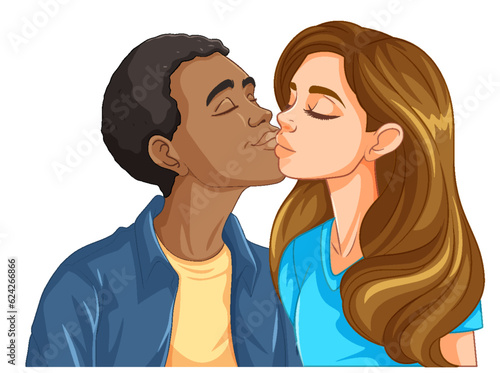 Youth couple are kissing isolated