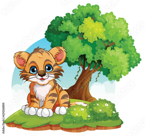 Baby Tiger in the Small Forest Scene