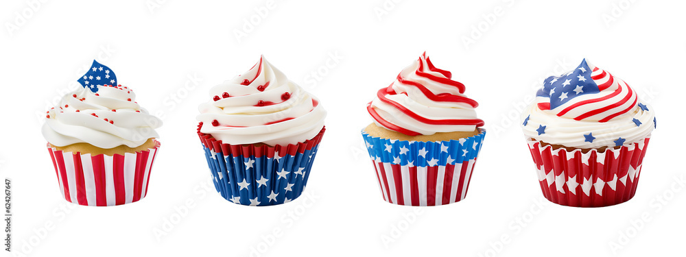 Fototapeta premium American flag pattern cup cake on white background