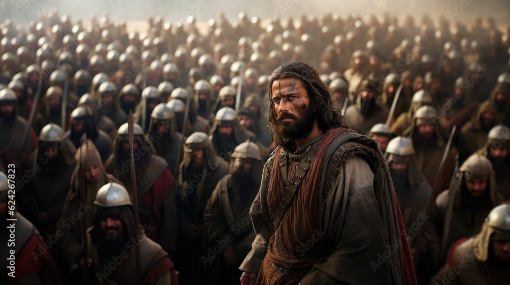 Biblical King David in the battlefield. Christian illustration. Old testament concept.