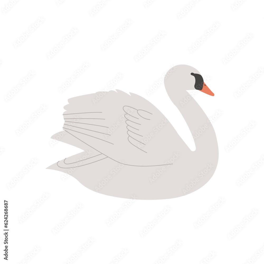 Fototapeta premium swan on the lake. Realistic hand drawn style illustration.