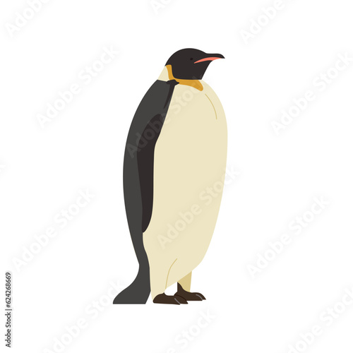 A penguin standing alone. Realistic hand drawn style illustration.