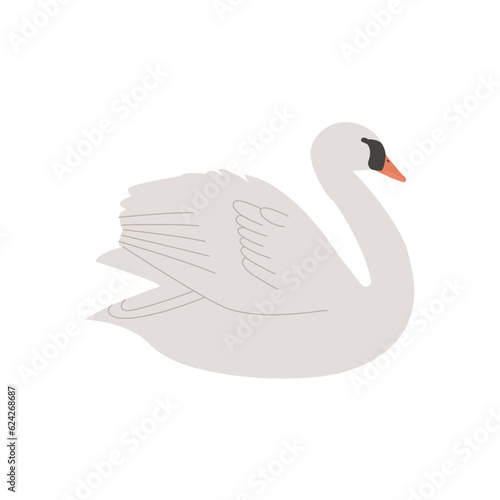 swan on the lake. Realistic hand drawn style illustration.