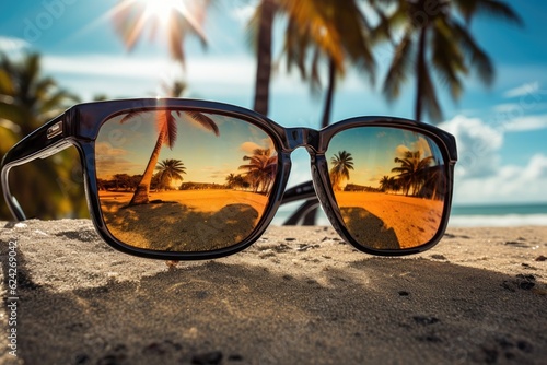 Shades of Serenity Sun-kissed Beach Vibes Through the Lens of Sunglasses. Travel concept.