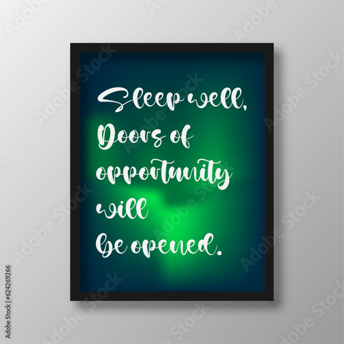 interior bedroom wall art decoration quotation with green aurora background