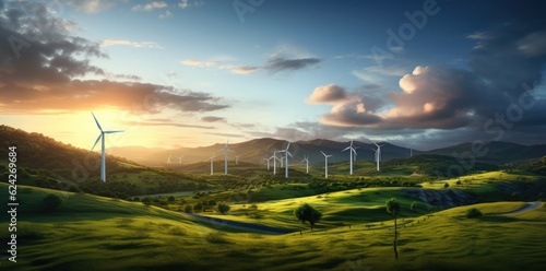 Windmill wind power electricity farm field. Ecology innovation technology vibe.
