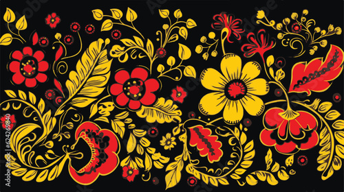 Traditional Russian vector seamless pattern in khokhloma style