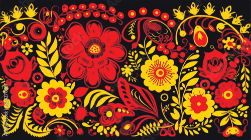 Traditional Russian vector seamless pattern in khokhloma style photo