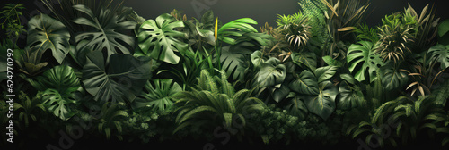 Tropical plants background, Jungle tropic leaves and flower variety, banner © Rawf8