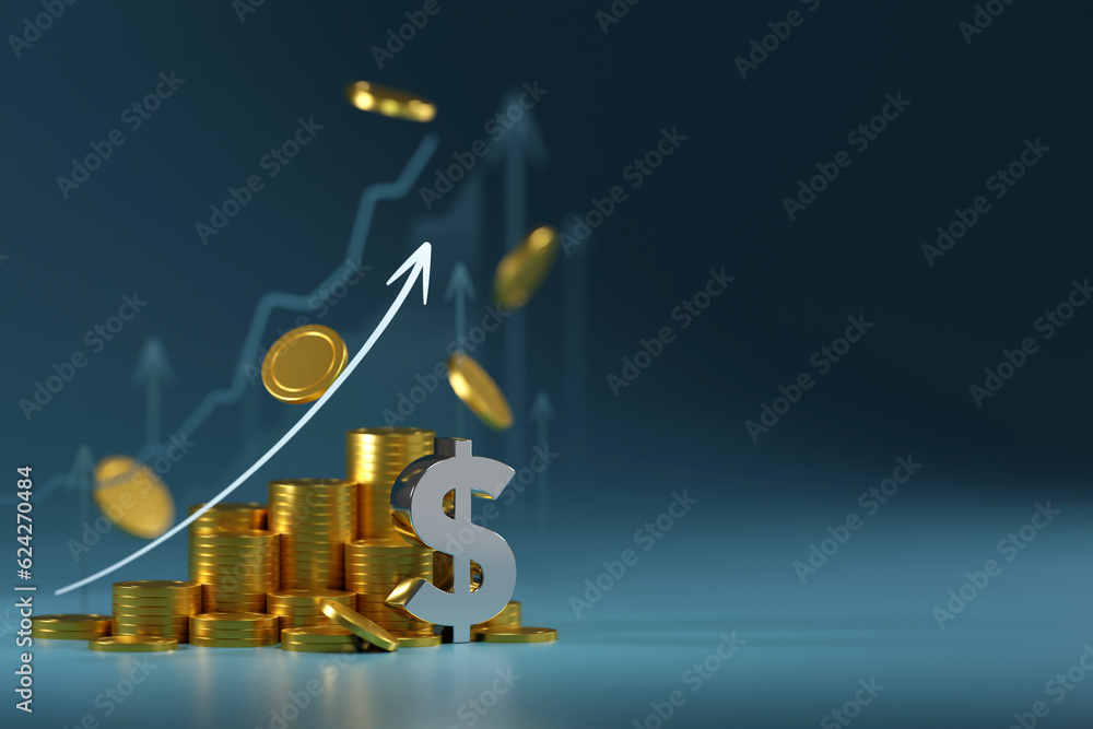 The dollar sign integrated into the graph represents the financial returns and profitability associated with successful investments and thriving business endeavors. - obrazy, fototapety, plakaty 