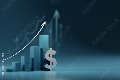 The dollar sign integrated into the graph represents the financial returns and profitability associated with successful investments and thriving business endeavors.