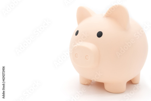Piggy bank isolated on white background. Saving pig, small money box, planning home finances concept.