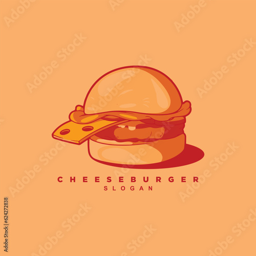 Premium burger with big cheese logo design. Cheese burger logo vector illustration