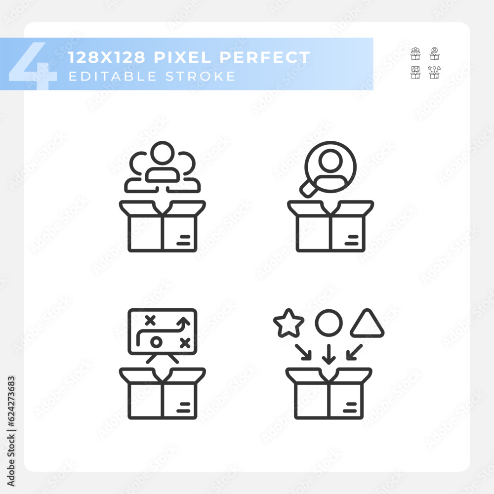 Pixel perfect black icons set representing product management, editable thin line illustration. Pixel perfect black icons set representing product management, editable thin line illustration.