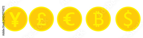Multiple currency, dollar, euro, pound, yen icons.Stroke outline style. Vector. Isolate on white background.