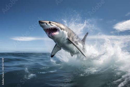a shark is attacking  jumping in the air