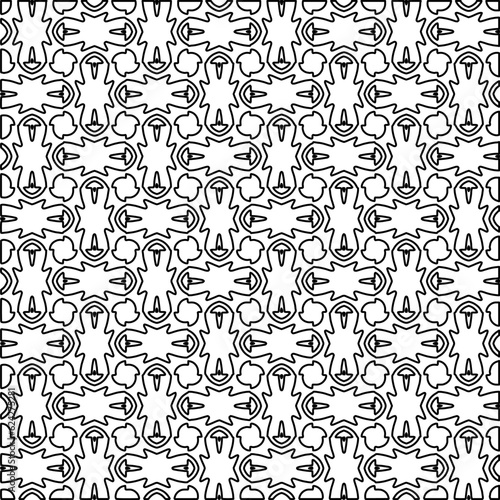 Abstract background with figures from lines. black and white pattern for web page, textures, card, poster, fabric, textile. Monochrome graphic repeating design.