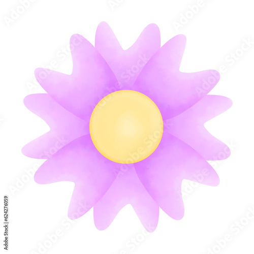 Purple Watercolor Soft Brush Flower with Yellow Pollen 