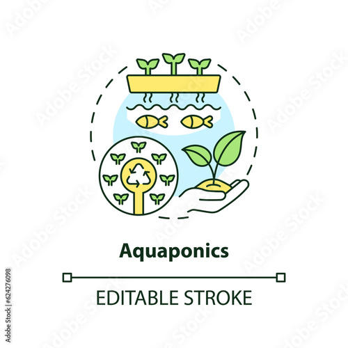 2D customizable aquaponics icon representing vertical farming and hydroponics concept, isolated vector, thin line illustration.