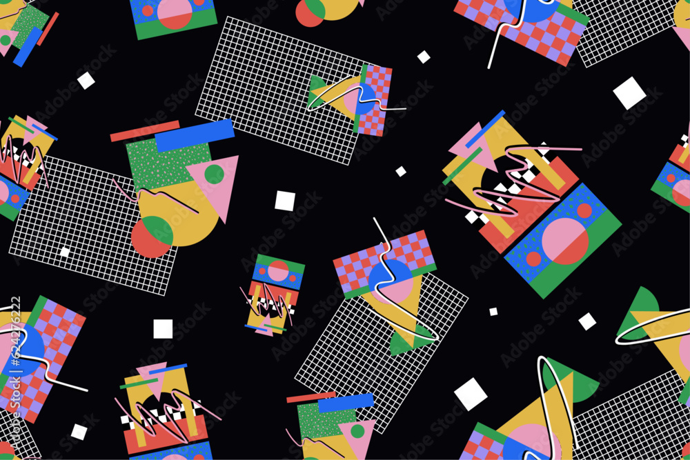 Obraz premium 90s seamless pattern colourful memphis style retro background or retro 80s wallpaper vector
