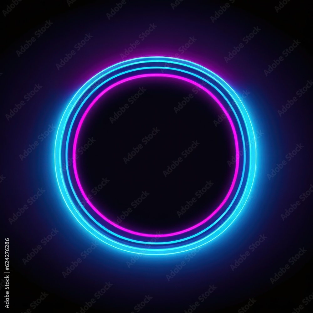 neon lights circle square isolate on black background.generative ai neon lights circle square isolate on black background.generative ai