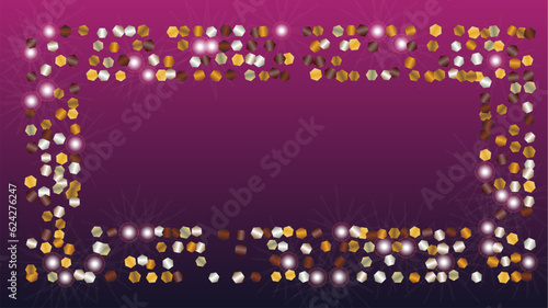 Glowing Background with Confetti of Glitter Particles. Sparkle Lights Texture. Party pattern. Light Spots. Star Dust. Explosion of Confetti. Design for Invitation.