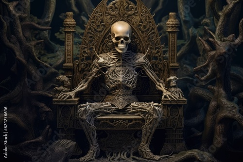 Skeleton king sitting on the throne, dark fantasy © jambulart