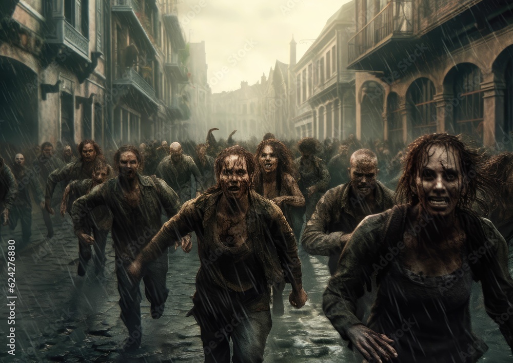 Obraz premium A group of zombies or a crowd of monsters, a horror concept