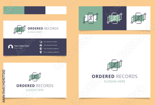 Ordered records logo design with editable slogan. Branding book and business card template.