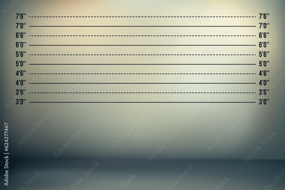 A dark wall with height markings in feet and an ominous backlight. Body