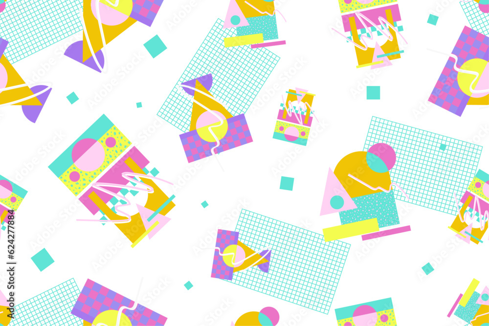 90s seamless pattern colourful memphis style retro background or retro 80s wallpaper vector