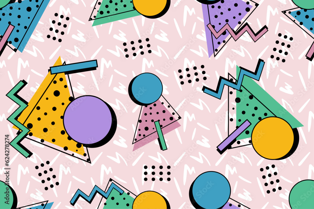 90s seamless pattern colourful memphis style retro background or retro 80s wallpaper vector 90s seamless pattern colourful memphis style retro background or retro 80s wallpaper vector