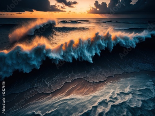 Ocean waves raging against the shore.generative ai