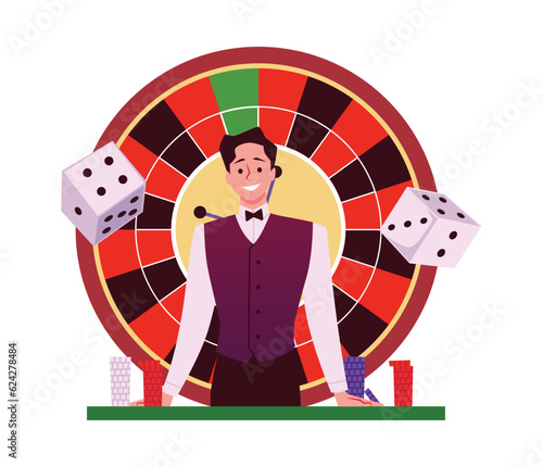 Happy smiling croupier man flat style, vector illustration