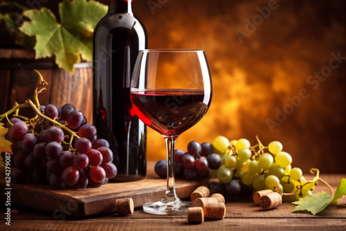 wine food alcoholic glass alcohol background grape bottle winery beverage drink. Generative AI.