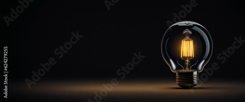 Incandescent light bulb on dark background.
