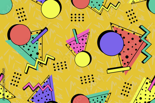 90s seamless pattern colourful memphis style retro background or retro 80s wallpaper vector
