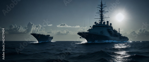 Photographie Military ships in the sea. Conceptual image.