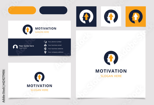 Motivation logo design with editable slogan. Branding book and business card template.